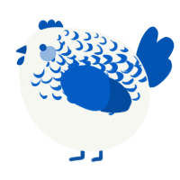 A white and ultramarine chicken with a half-lace pattern