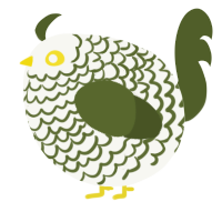 A white and olive chicken with a lace pattern