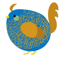 A sapphire and ochre chicken with a double-lace pattern