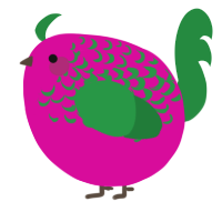 A fuchsia and viridian chicken with a half-lace pattern
