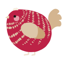 A crimson and beige chicken with a bar pattern