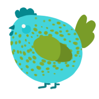 A aqua and chartreuse chicken with a speckle pattern