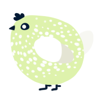 A apple and white chicken with a speckle pattern