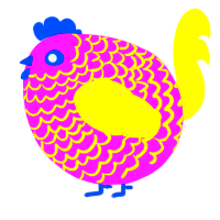 A orchid and yellow chicken with a lace pattern