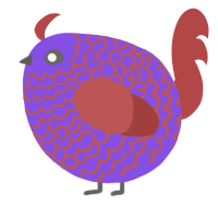 A blurple and red chicken with a lace pattern