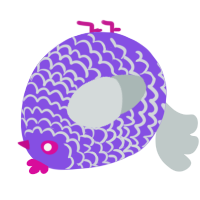 A blurple and silver chicken with a lace pattern