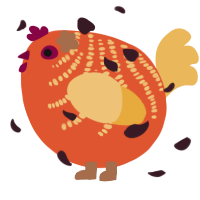 A vermilion and honey chicken with a half-bar pattern