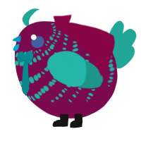 A wine and turquoise chicken with a bar pattern