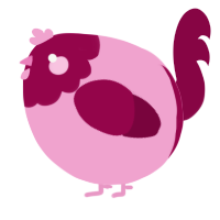 A pink and maroon chicken with a head pattern