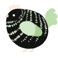 A black and gluppy chicken with a bar pattern