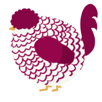 A white and maroon chicken with a lace pattern