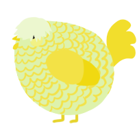 A apple and yellow chicken with a lace pattern