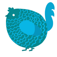 A teal and cerulean chicken with a lace pattern