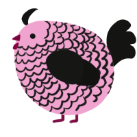 A pink and black chicken with a lace pattern