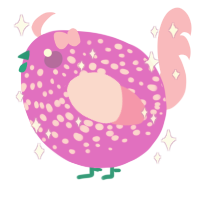 A orchid and pink chicken with a speckle pattern