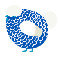 A ultramarine and white chicken with a lace pattern