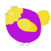 A amethyst and yellow chicken with a head pattern