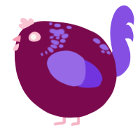 A wine and blurple chicken with a neck-speckle pattern