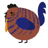 A russet and navy chicken with a bar pattern