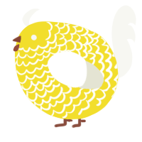 A yellow and white chicken with a lace pattern