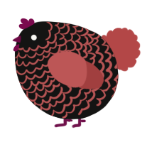 A black and red chicken with a lace pattern