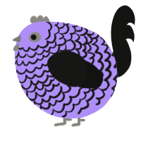 A lilac and black chicken with a lace pattern