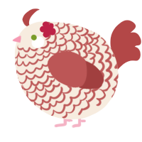 A cream and red chicken with a lace pattern