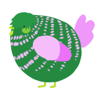A viridian and lavender chicken with a bar pattern