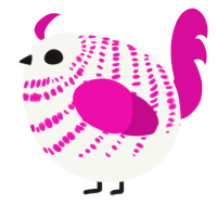 A white and fuchsia chicken with a bar pattern