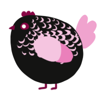 A black and pink chicken with a half-lace pattern