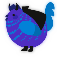 A indigo and sapphire chicken with a bar pattern