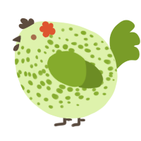A apple and chartreuse chicken with a speckle pattern