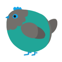 A turquoise and grey chicken with a head pattern
