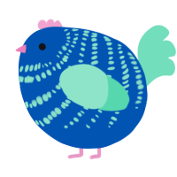 A ultramarine and mint chicken with a bar pattern