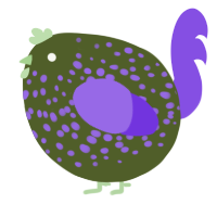 A olive and blurple chicken with a speckle pattern