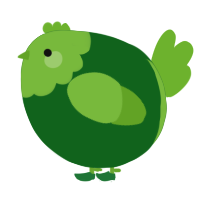A leaf and grass chicken with a head pattern