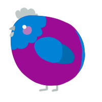 A plum and sapphire chicken with a head pattern