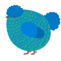 A turquoise and sapphire chicken with a lace pattern