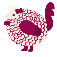A cream and maroon chicken with a lace pattern