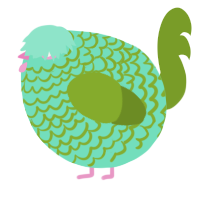 A mint and chartreuse chicken with a lace pattern