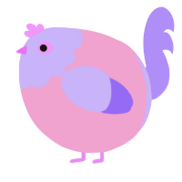A pink and lilac chicken with a head pattern