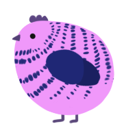 A lavender and navy chicken with a bar pattern