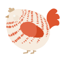 A cream and vermilion chicken with a bar pattern