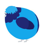A sky and navy chicken with a head pattern