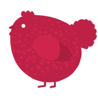 A crimson chicken with a speckle pattern