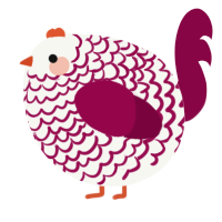 A white and maroon chicken with a lace pattern