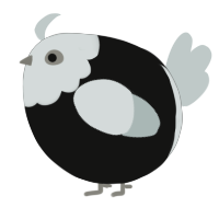A black and silver chicken with a head pattern