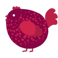 A maroon and crimson chicken with a speckle pattern