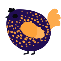 A apple and ultramarine chicken with a speckle pattern