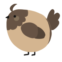 A beige and bark chicken with a head pattern